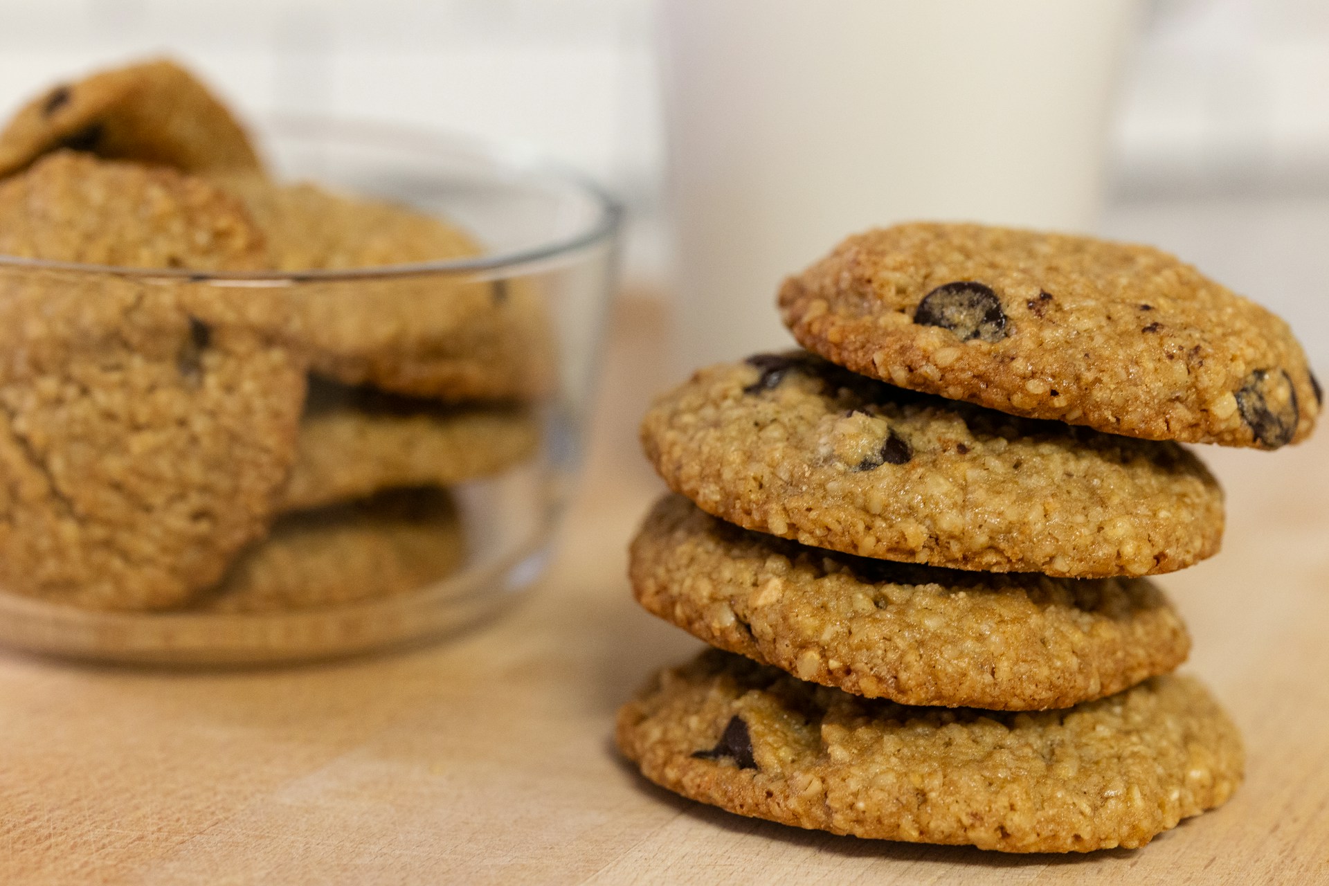 Photos of chocolate chip cookies on a plate.